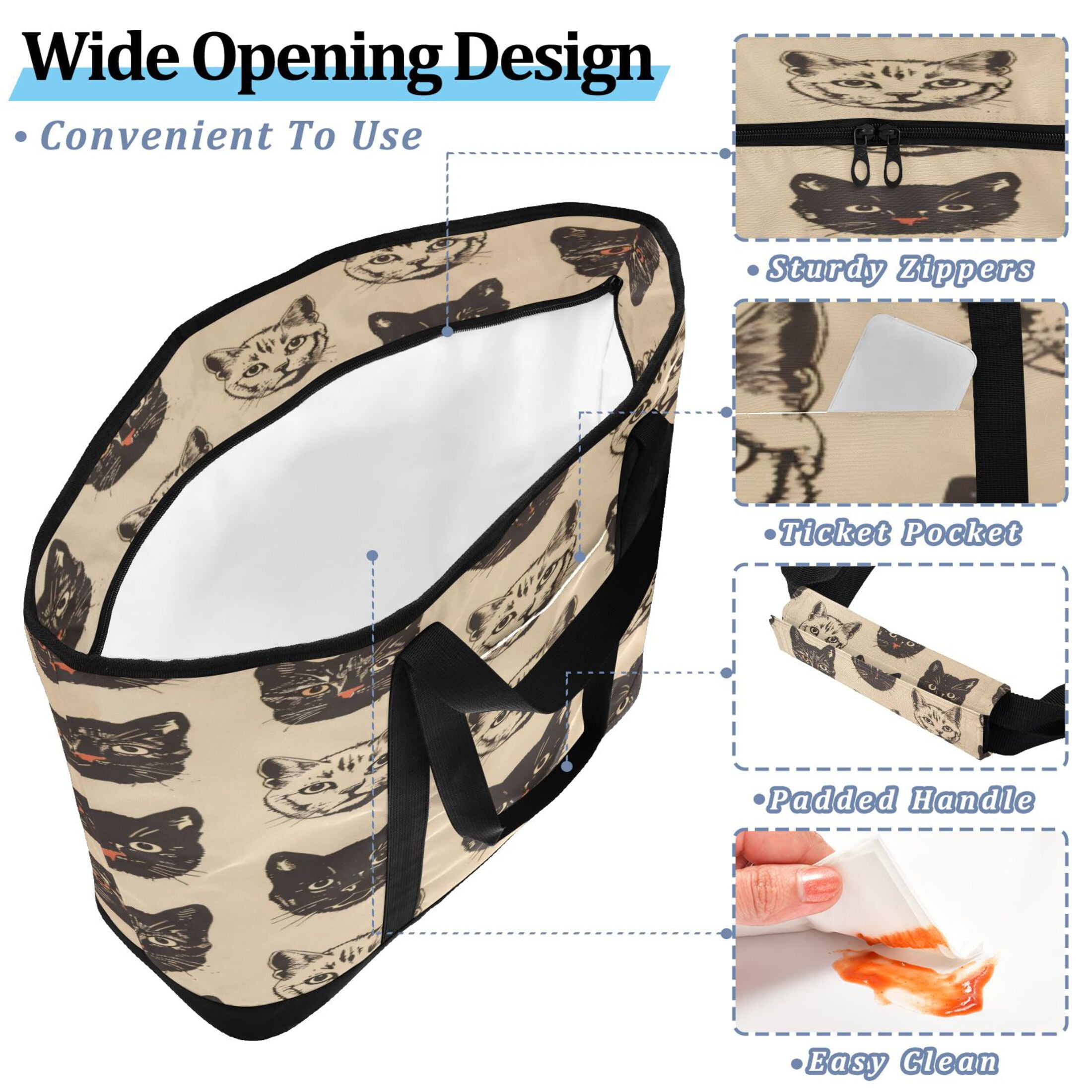 Large Hand-held Ice Pack Picnic Bag Insulation and Refrigeration Suitable for Shopping Picnics and Camping Black Cat