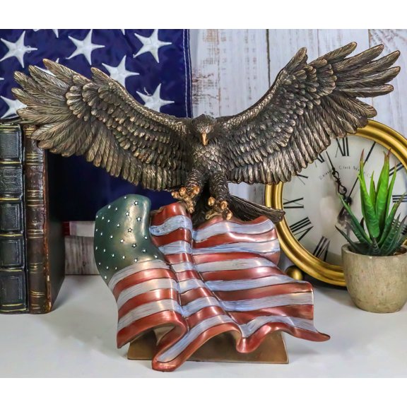 Wings Of Glory Bald Eagle Clutching Star Spangled Banner American Flag Figurine