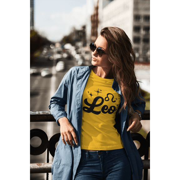 Respect My Tshirt - Leo Zodiac Sign Graphic T-Shirt, Astrology Symbol Design, Crew Neck, Gold, Large