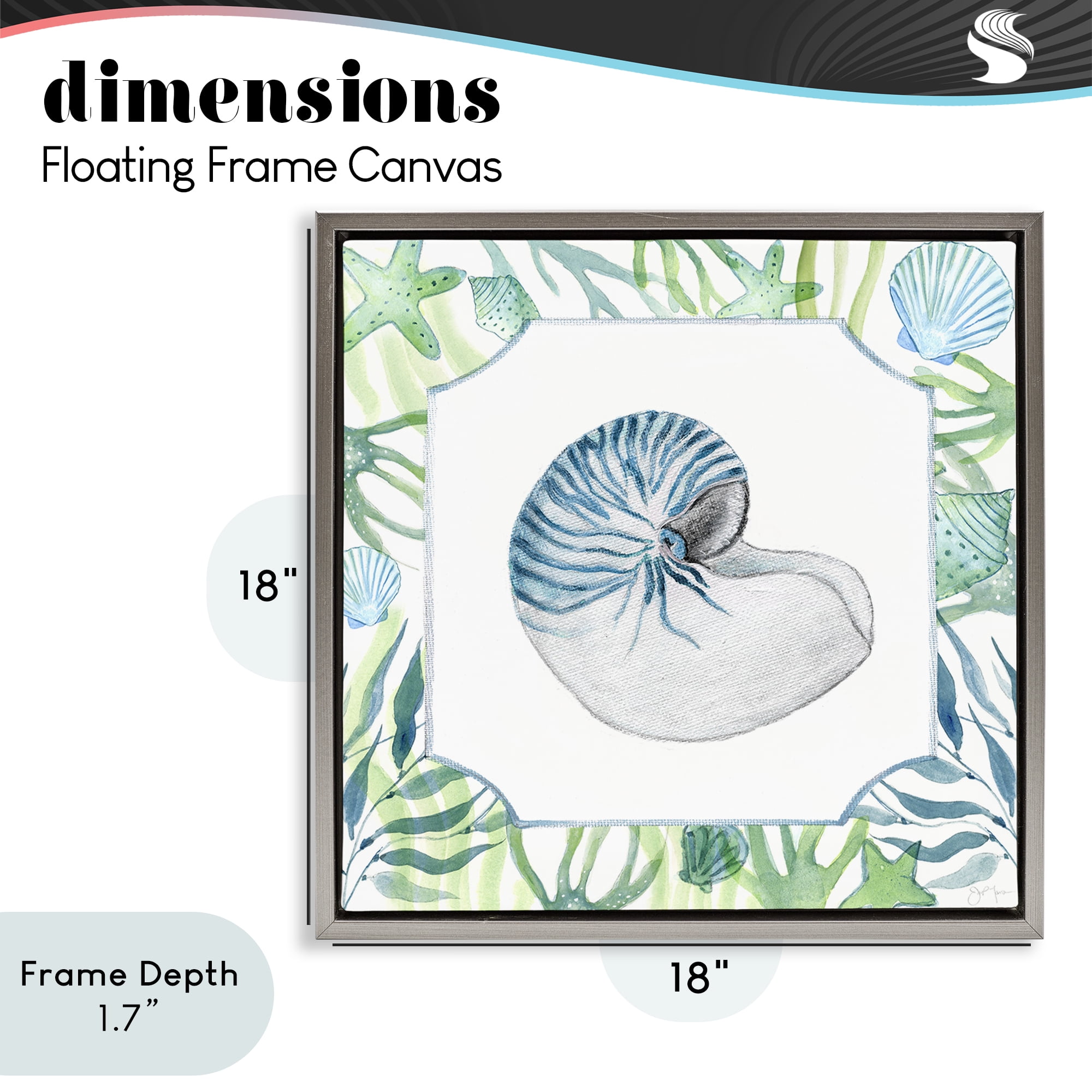 Stupell Industries Seaweed & Seashells Aquatic Gray Framed Floater Canvas Wall Art, design by Janet Tava