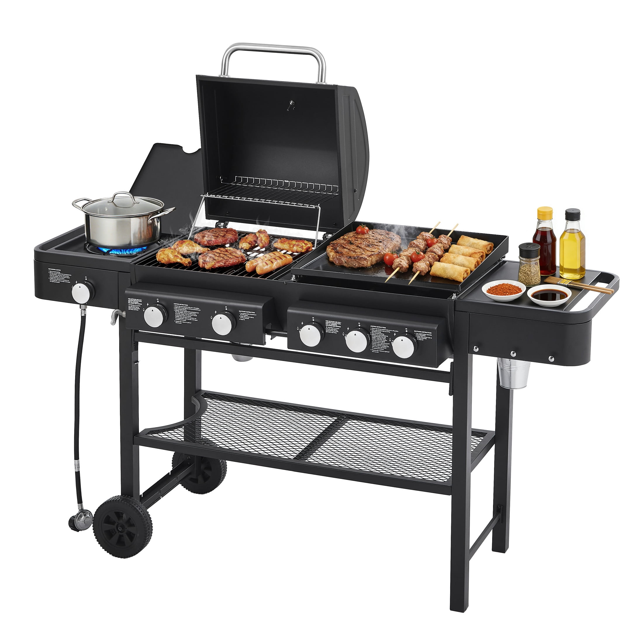 Noble House 3-in-1 Propane Gas Grill & Flat Top Griddle Combo, Heavy-Duty Cooking Area, Outdoor Cooking, Black