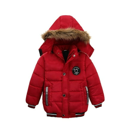 

DENGDENG Toddler Baby Boys Child Children Kids Long Sleeve Pockets Hooded Coat Faux Fur Printed Clothes Zip Up Warm Winter Outerwear 1Y-5Y