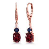 Gem Stone King 18K Rose Gold Plated Silver Red Rhodolite Garnet and Blue Sapphire Dangle Earrings for Women with Lab Grown Diamond (4.73 Cttw, Oval 9X7MM)