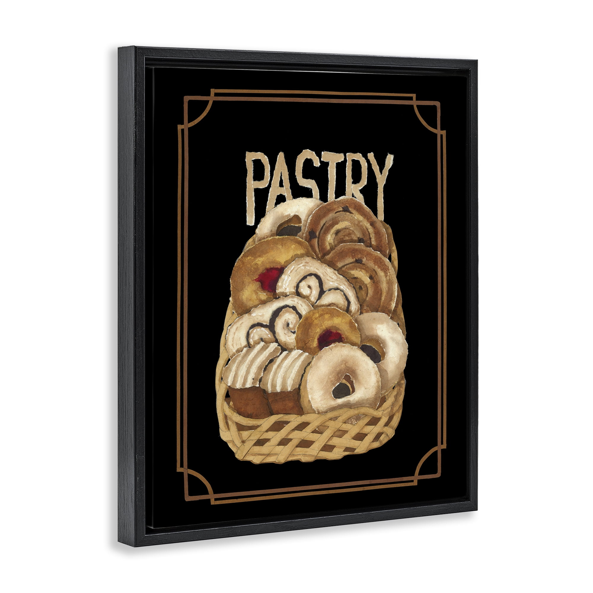 Stupell Industries Traditional Pasty Basket Food & Beverage Painting Black Floater Framed Art Print Wall Art, 17 x 21