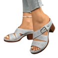 thumbnail image 2 of Women's Sandals Women's Heeled Sandals Open Toe Slip On Block Womens Chunky Mid Heels Ankle Strap Sandal Slippers Casual Comfortable Summer Backless Mules Adjustable Slide Walking Shoes Gray 7.5, 2 of 5
