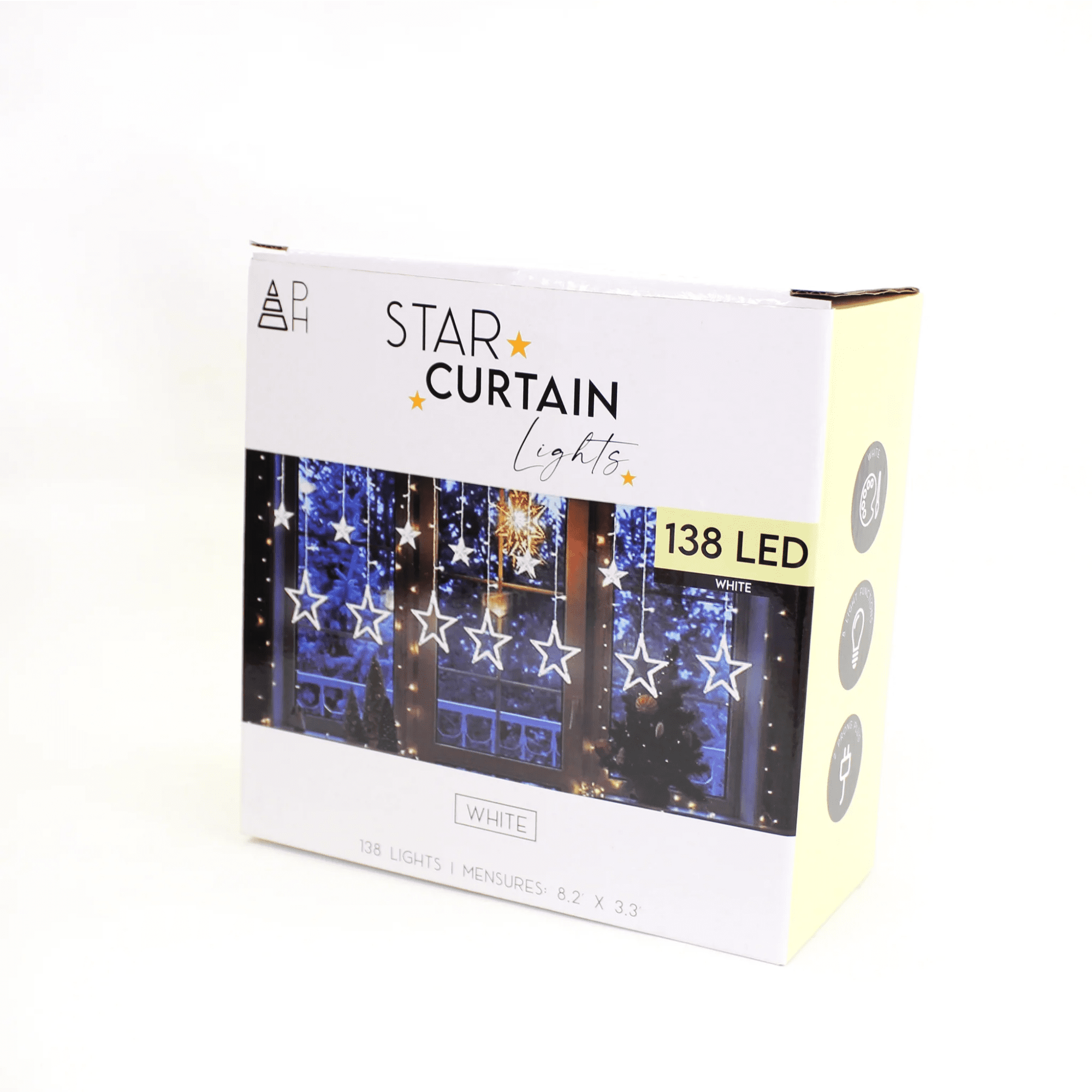 Elegani 138 LED Star Curtain Light – White Hanging String Lights with 12 Stars, 8 Lighting Modes