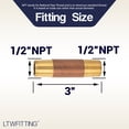 thumbnail image 2 of LTWFITTING Brass Pipe Nipple, Threaded Insert Fitting, 3" Long x 1/2" Male NPT for Air Water (pack of 5), 2 of 5
