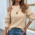 thumbnail image 4 of Vedolay Fall Tops for Women Fall Sweaters Round Neck Striped Cute Winter Pullover Sweaters,Khaki M, 4 of 5