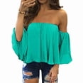 thumbnail image 2 of Blusa informal con hombros descubiertos para mujer, blusas sin tirantes, blusas con mangas de campana de color puro y sin tirantes Monstrate FS7048-52, 2 of 7