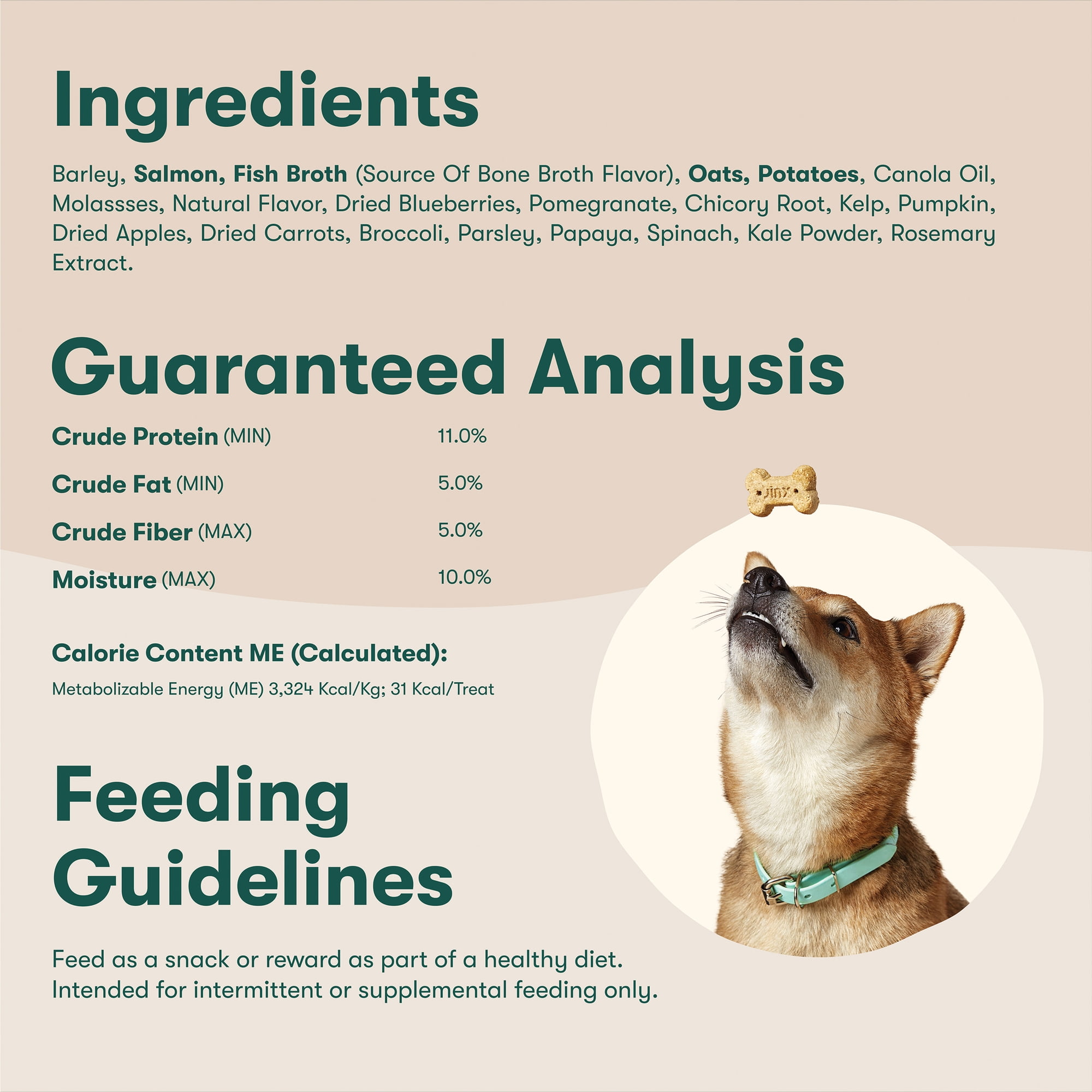 Jinx Salmon Bone Broth Biscuits,Crunchy Dry Dog Treats, 16 oz Bag