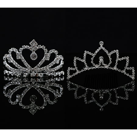 AshopZ Girls 2 Piece Set Lovely Princess Wedding Tiara Crown Comb w/ Rhinestones