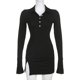 thumbnail image 3 of Mini Vestido De Punto Blusas de mujer Vestido corto Manga larga Vestido de costilla sexy Traje de calle ajustado Cgtredaw Negro M para Mujer, 3 of 9