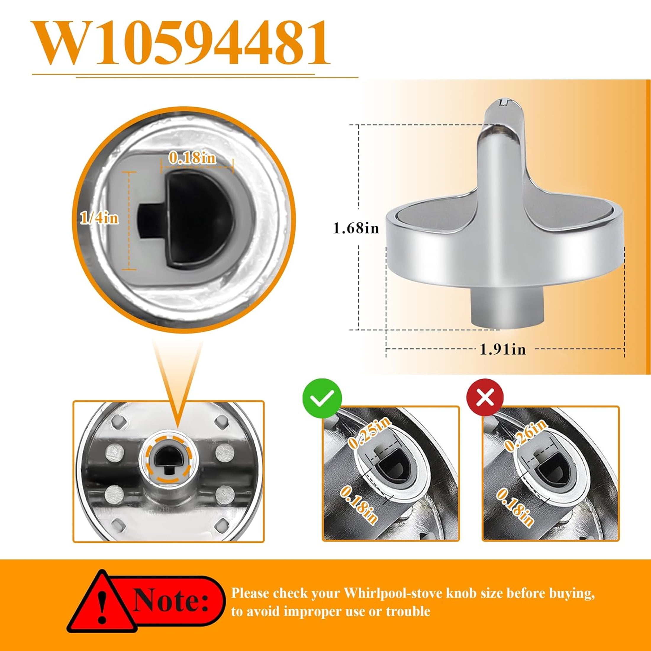 5 Pcs W10594481 Stainless Steel Cooker Stove Control Knob Compatible with Whirlpool Stoves/Ranges