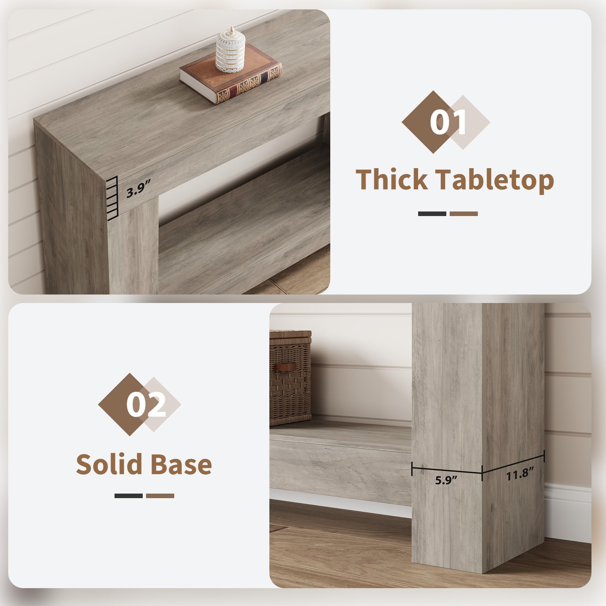 Farmhouse Console Table with Storage, 47 Inch Wide 2-Tier Sofa Table, Entryway Table for Living Room, Hallway, or Foyer