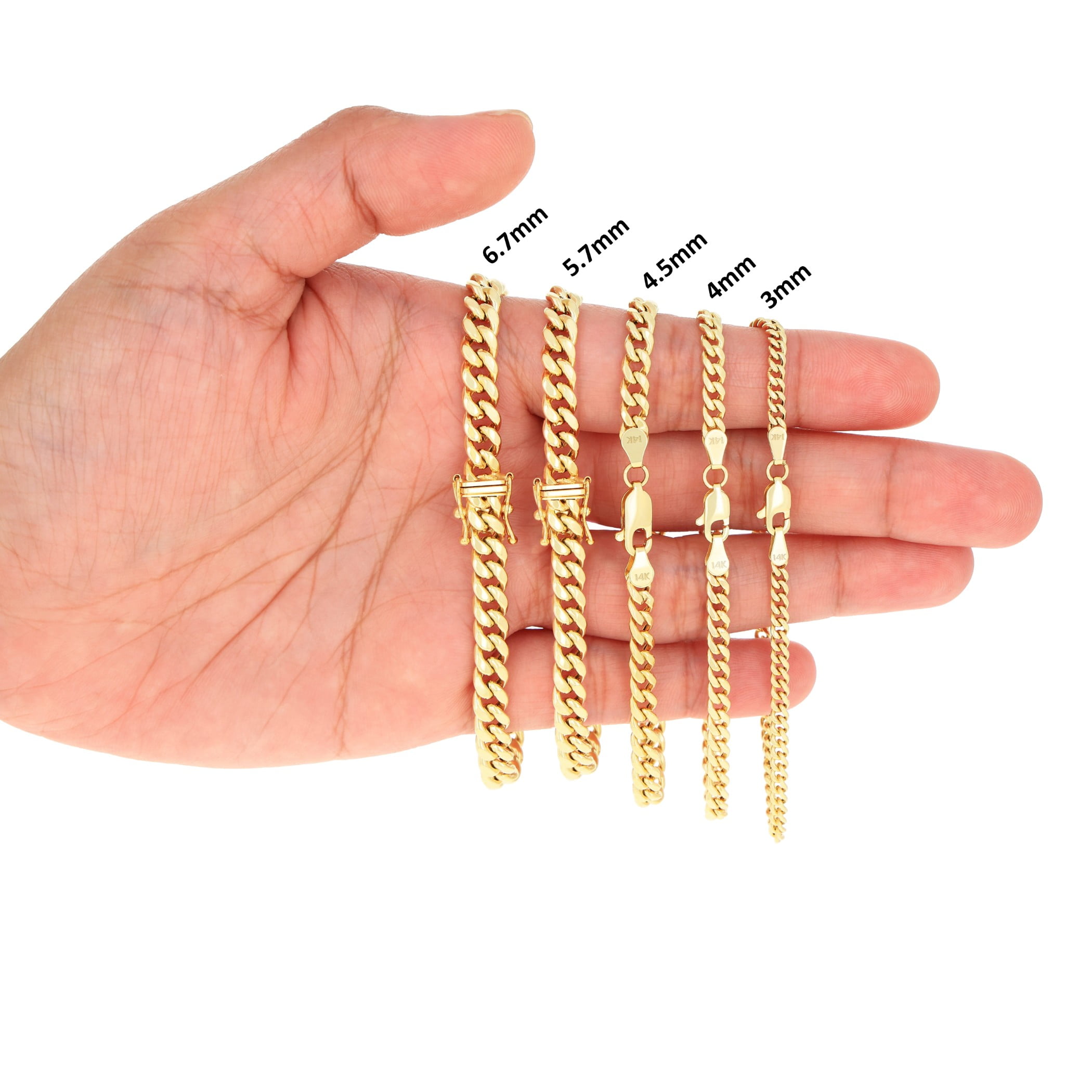 Nuragold 14K Real Yellow Gold Miami Cuban Lightweight Link Chain Bracelet 7"-9" (3mm-12.6mm) Italian Jewelry for Men & Women