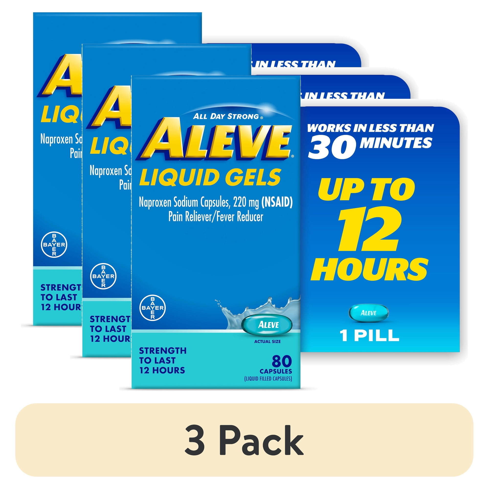 (3 pack) Aleve Liquid Gels Naproxen Sodium Pain Reliever, 80 Count