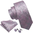 thumbnail image 3 of Set de corbatas Barry.Wang, seda, plata, gris y rosa, 150 cm, 3 of 7