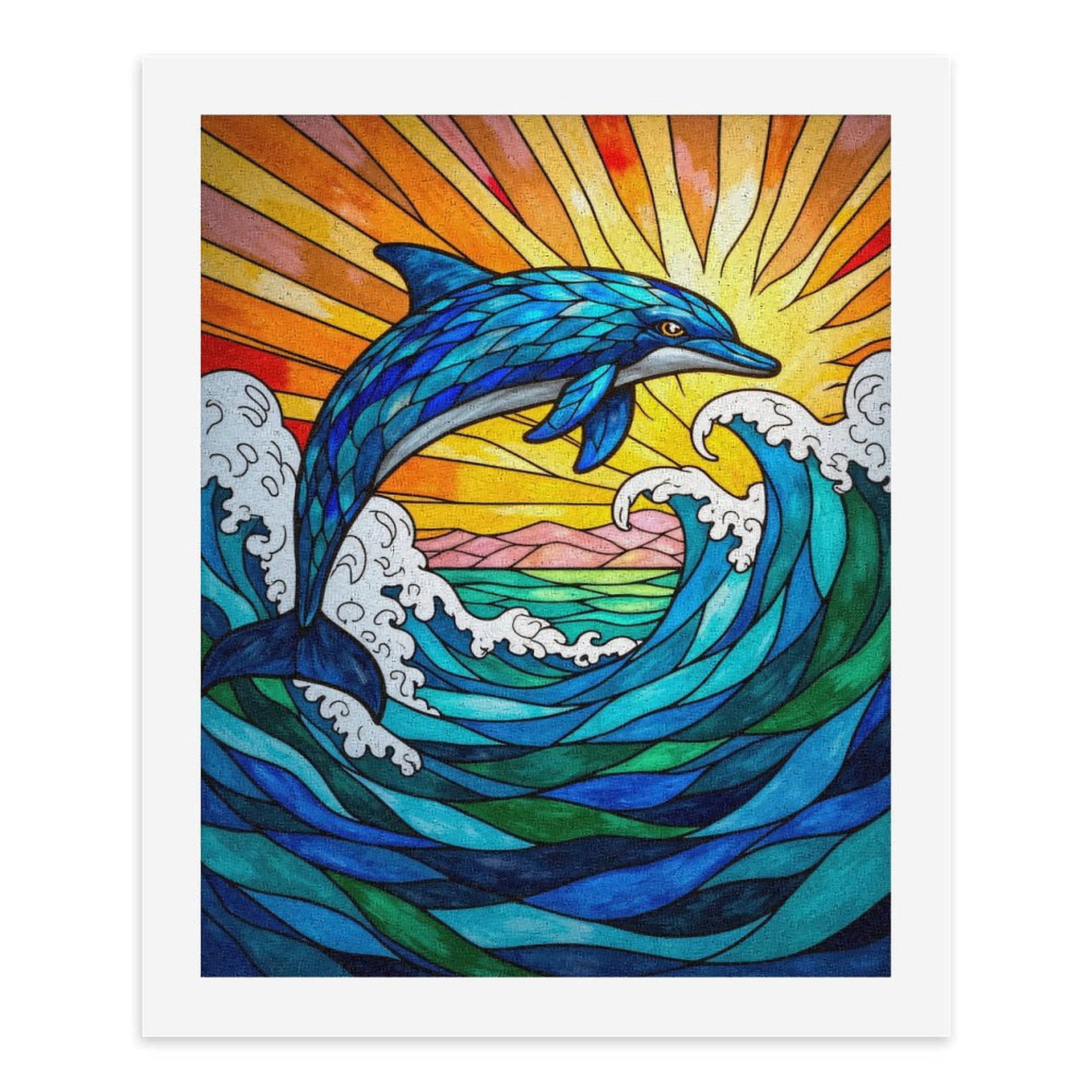 Paint By Numbers Kit for Adults Beginner - DIY Sunrise Dolphin Waves Art Canvas Painting Kits for Adults, Frameless Paint By Number for Adults for Home Wall Decor 16x20 Inch