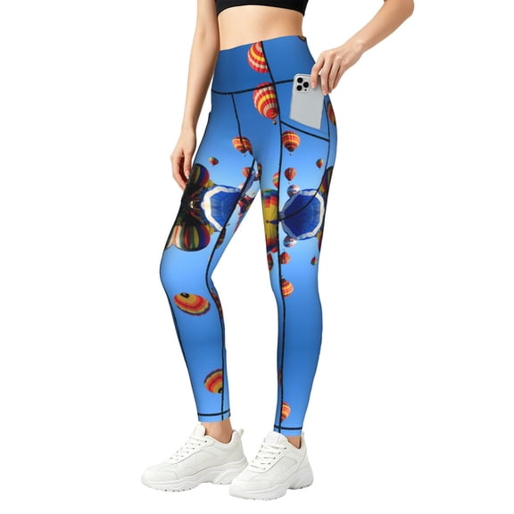 High Waisted Leggings for Women with Pockets Power Hot Air Balloon Tummy Control Pants for Yoga Running & Daily Wear Small