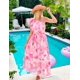 thumbnail image 2 of Vestido largo ZESICA 2025 Boho Floral Rosa XL para mujer, 2 of 9
