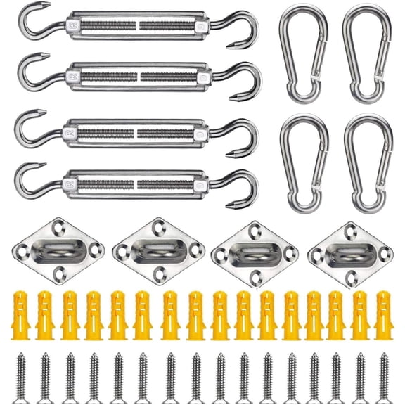 304 Stainless Steel Sun Shade Sail Hardware Kit, 44 Pcs M6 Heavy Duty Anti-Rust Sun Shade Sail Installation Accessories for Outdoor Patio Square/Rectangle/Triangle Sun Shade Sails Installation