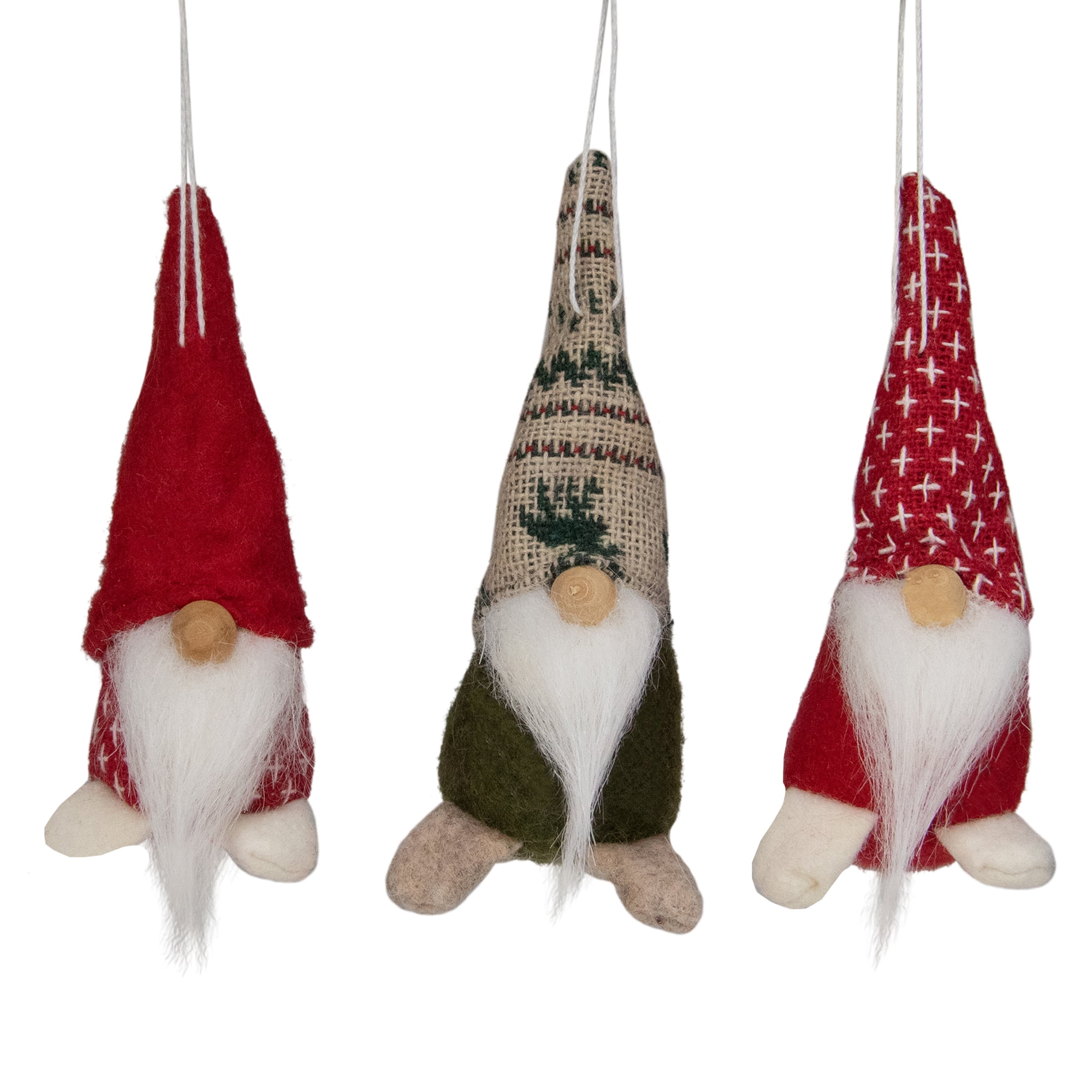 Set of 3 Red and Green Santa Gnome Christmas Ornament 4.25