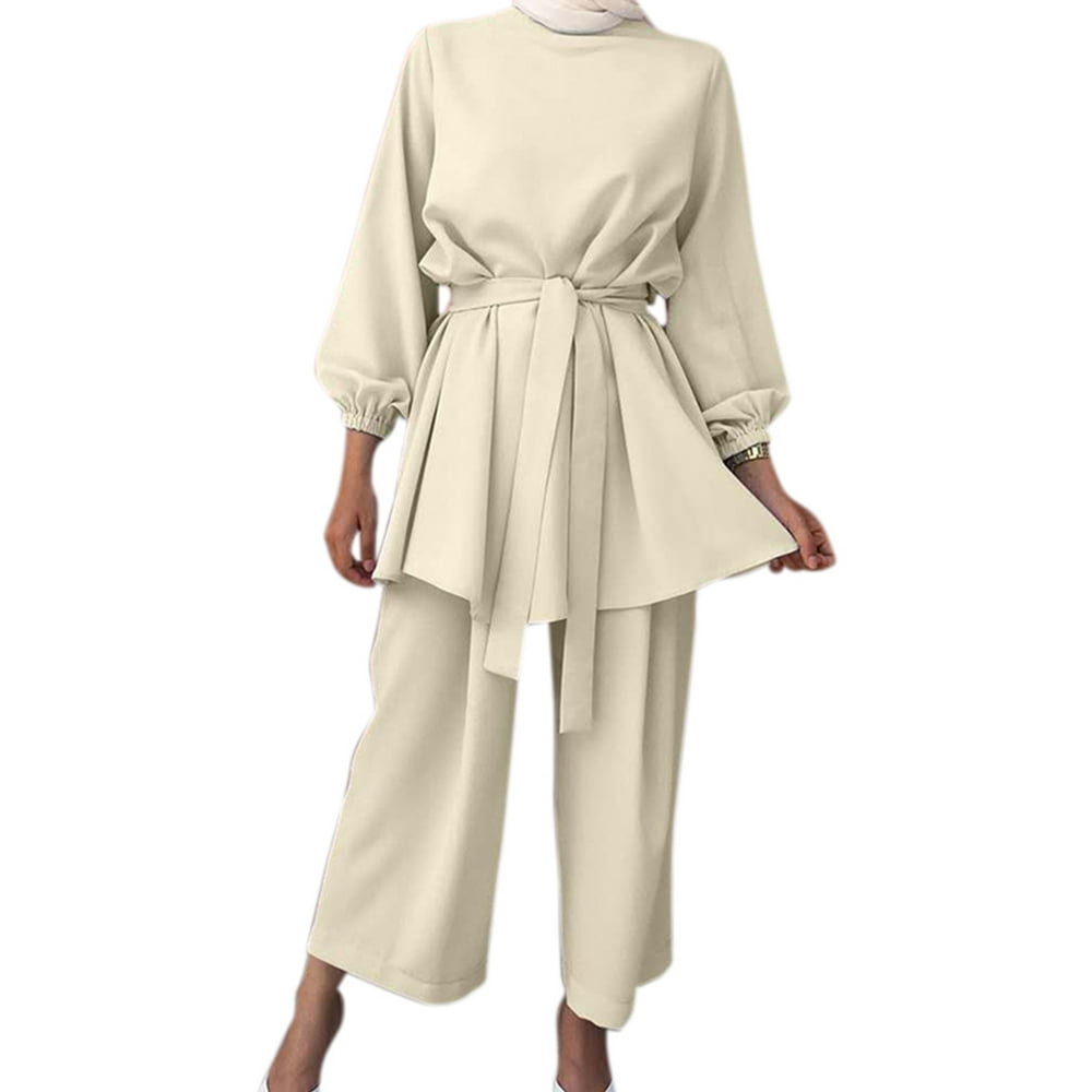 Women's Plain Long Sleeve Bandage Casual Baggy Top & Pant Muslim Tracksuit Set - Walmart.com