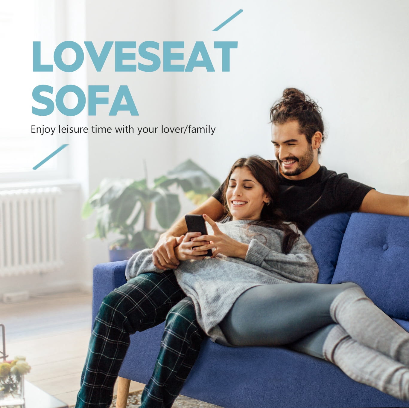 Lacoo Mid-Century Loveseat Sleeper Button Tufted 2 Seater Sofa, Blue