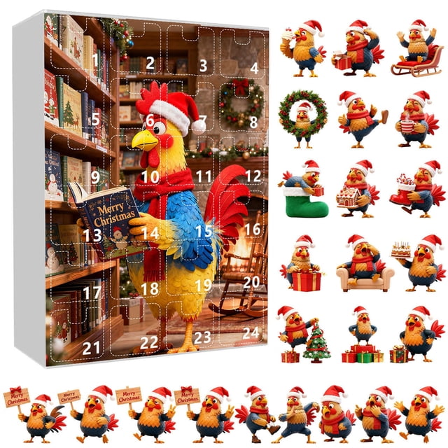 Christmas Countdown Calendar with Festive Chicken Pendant - Holiday Tree Ornament for Home Decor, Merry Christmas Party Decoration, Unique Xmas Gift for Family and Friends