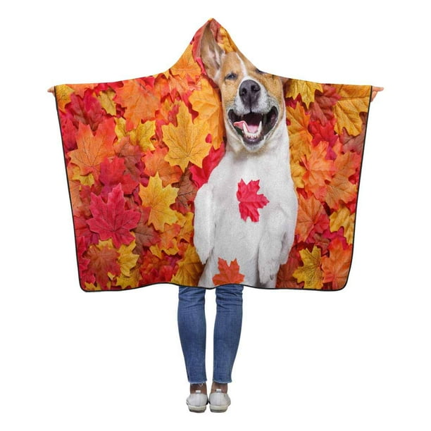ASHLEIGH Dog Leaves Hooded Blanket 50x60 inches Kids Girls Boys Toddler Wearable Polar Fleece