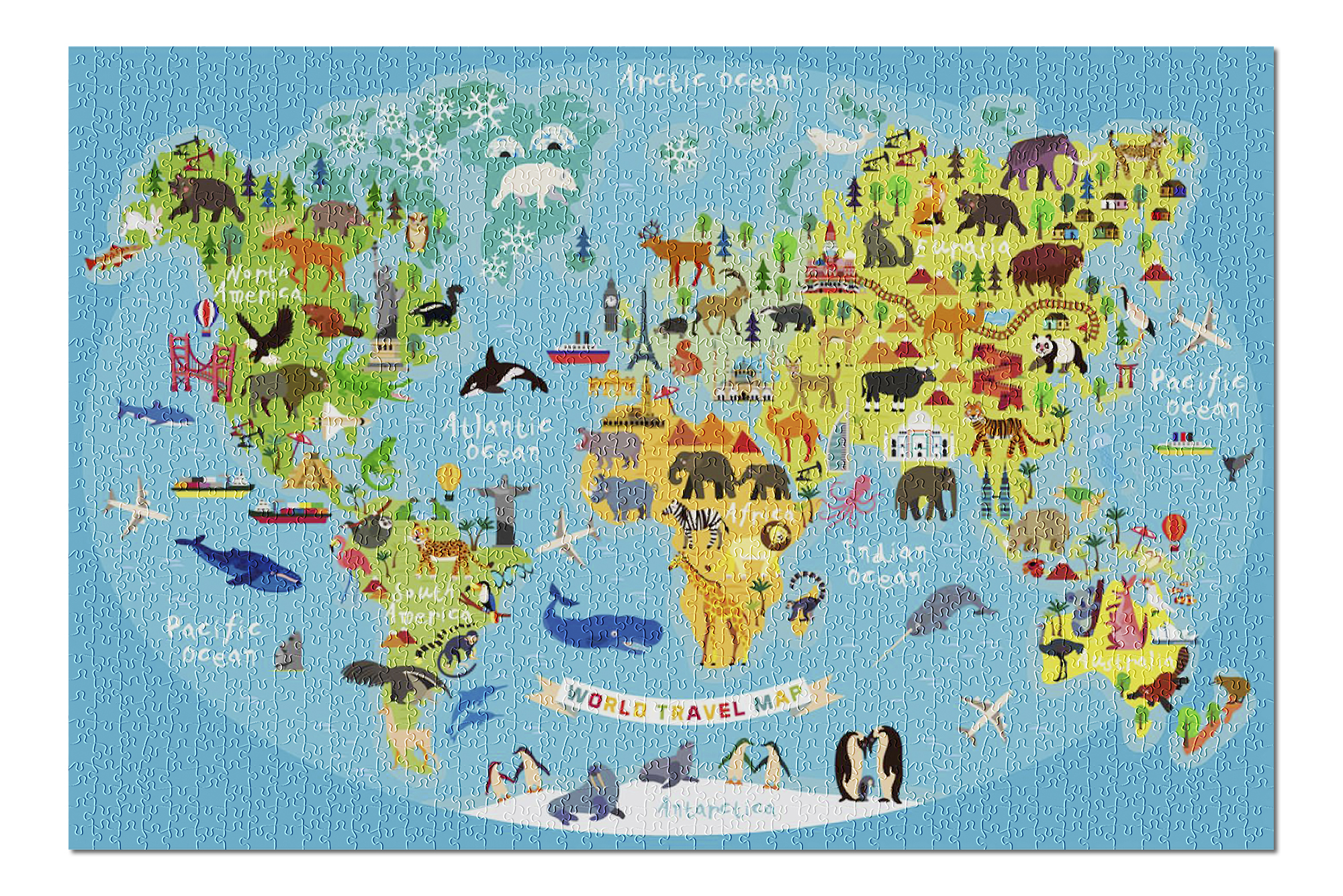 colorful illustrated animal map of the world for children kids