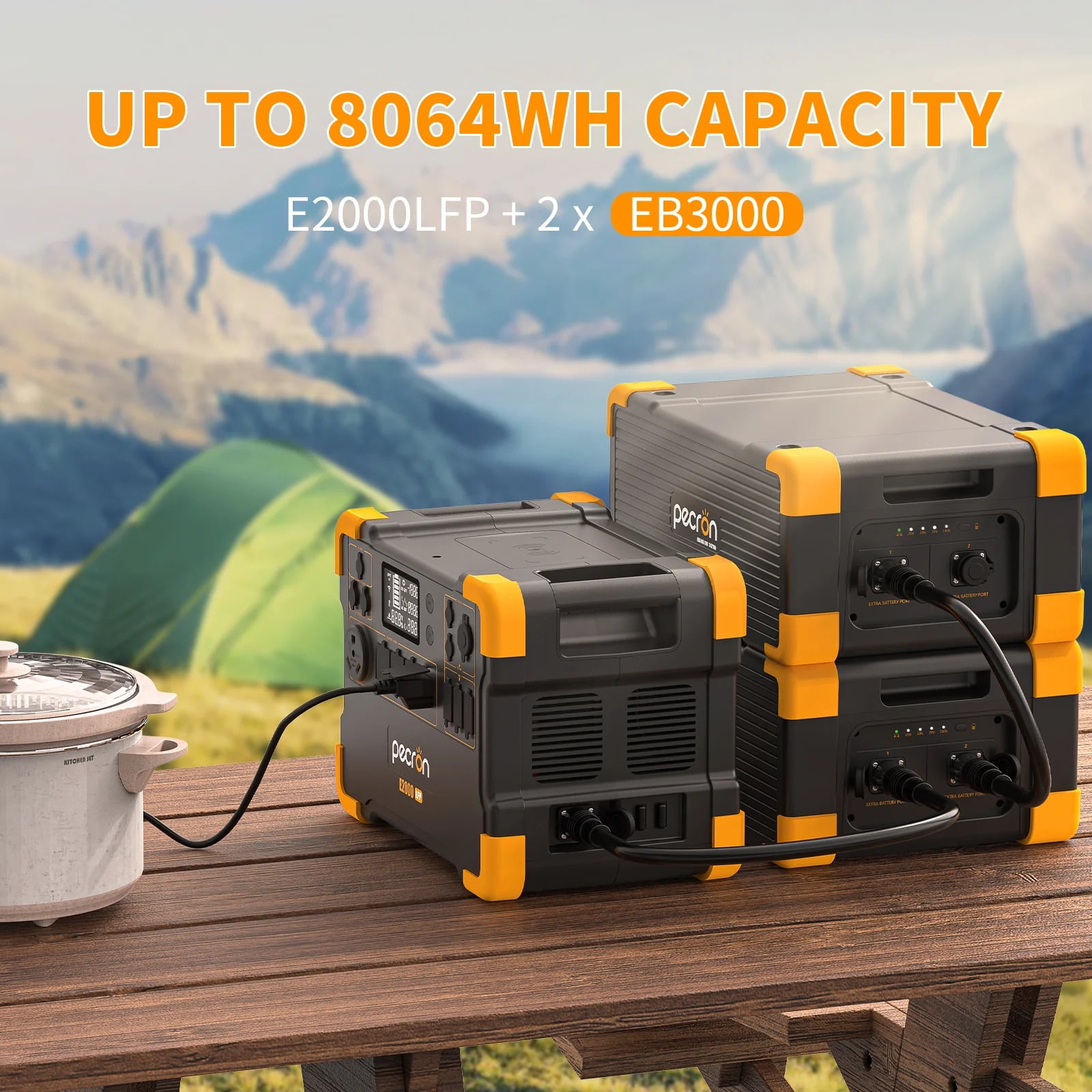 PECRON E2000LFP 1920Wh/2000W Portable Power Station with EB3000-24V 3072Wh Expansion Battery Solar Generator LiFePO4 up to 4992Wh for Indoor Outdoor Home Backup Emergency