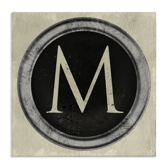 Stupell Industries Industrial Letter M Initial Vintage Shape Typewriter Key Canvas Art, 17 x 17, by Lil' Rue