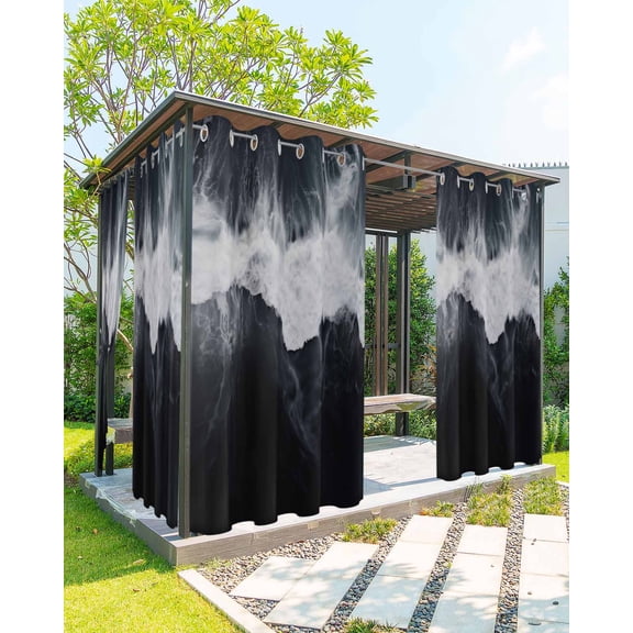 Outdoor Curtains for Patio, Black Coastal Waterproof Blackout Outside Curtain for Porch/Pergola/Gazebo, Summer Beach Seaside Ocean Nautical Thermal Insulated Drapes for Cabana, 2 Panels, 54 x 84 Inch