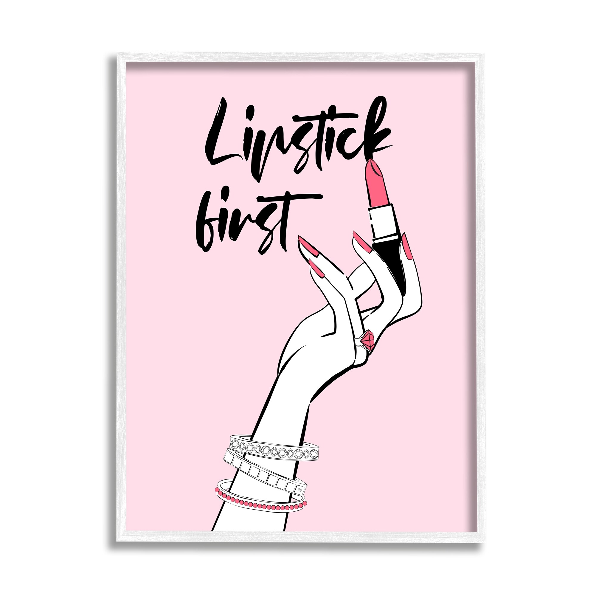 Stupell Industries Lipstick First Makeup Calligraphy Glamorous Phrase Jewelry Accessories,11 x 14, Design by Martina Pavlova