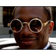 thumbnail image 2 of Sunglasses Men Hip Hop Shades Round Gold Metal Diamond Bling Brown, 2 of 7