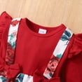 thumbnail image 5 of KIMI BEAR Newborn Girls Dress 3 Months Newborn Girls Fall Winter Dress 6 Months Newborn Girls Solid Color Patchwork Floral Ruffles Fake-Two-Pieces Long Sleeve Dress Red, 5 of 7