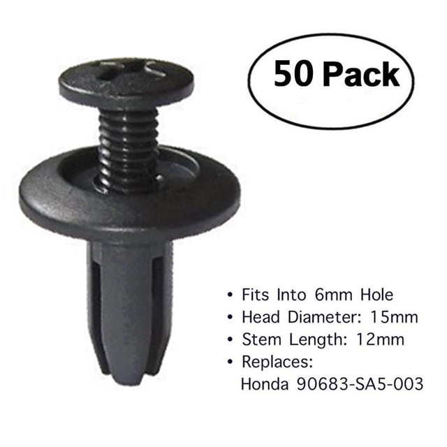 50 Uds Clips de retención de remaches de pasador de plástico Ndcxsfigh para guardabarros de coche con agujero de 6mm para Honda