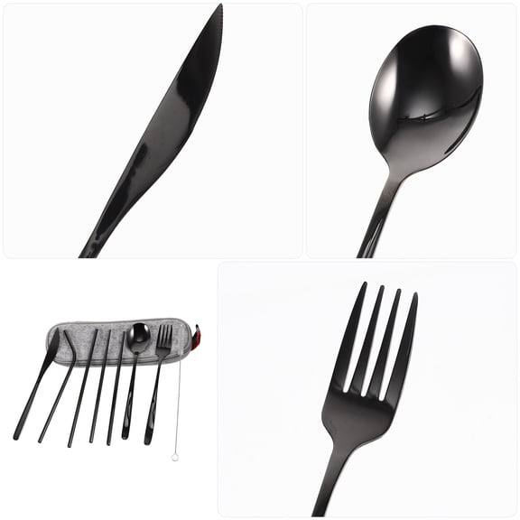 ibasenice Portable Travel Tableware Set Stainless Steel Fork Spoon Chopsticks with Cleaning Brush for Outdoor Camping