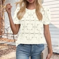 thumbnail image 2 of Hrsba Dressy Blouses for Women ,Ladies Hollow Out Lace Puff Short Sleeve Crewneck CasualTops, 2 of 6