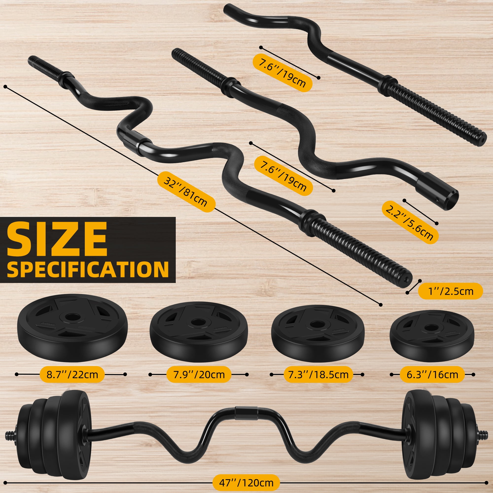 ARVAKOR 55LB Olympic Barbell Weight Set with 48 Inch Curl Bar for Home Gym, Black