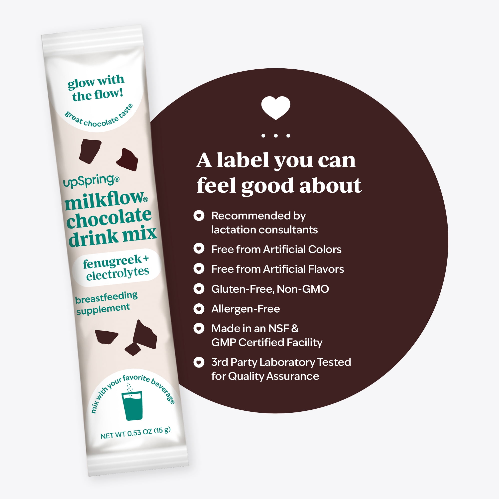 UpSpring Milkflow Chocolate Drink Mix Powder, with Fenugreek + Energy, 16 Count