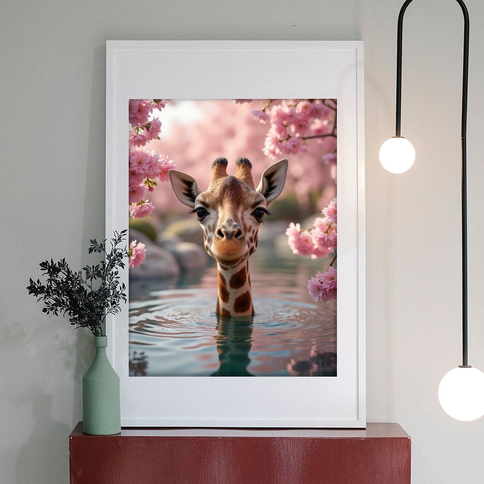 Diamond Art Kit for Adults, Giraffe Blossoms Water Scene Diamond Painting for Adults Beginners, 5D DIY Diamond Art Painting Kits, Colorful Diamond Painting Craft for Home Decor 12x16