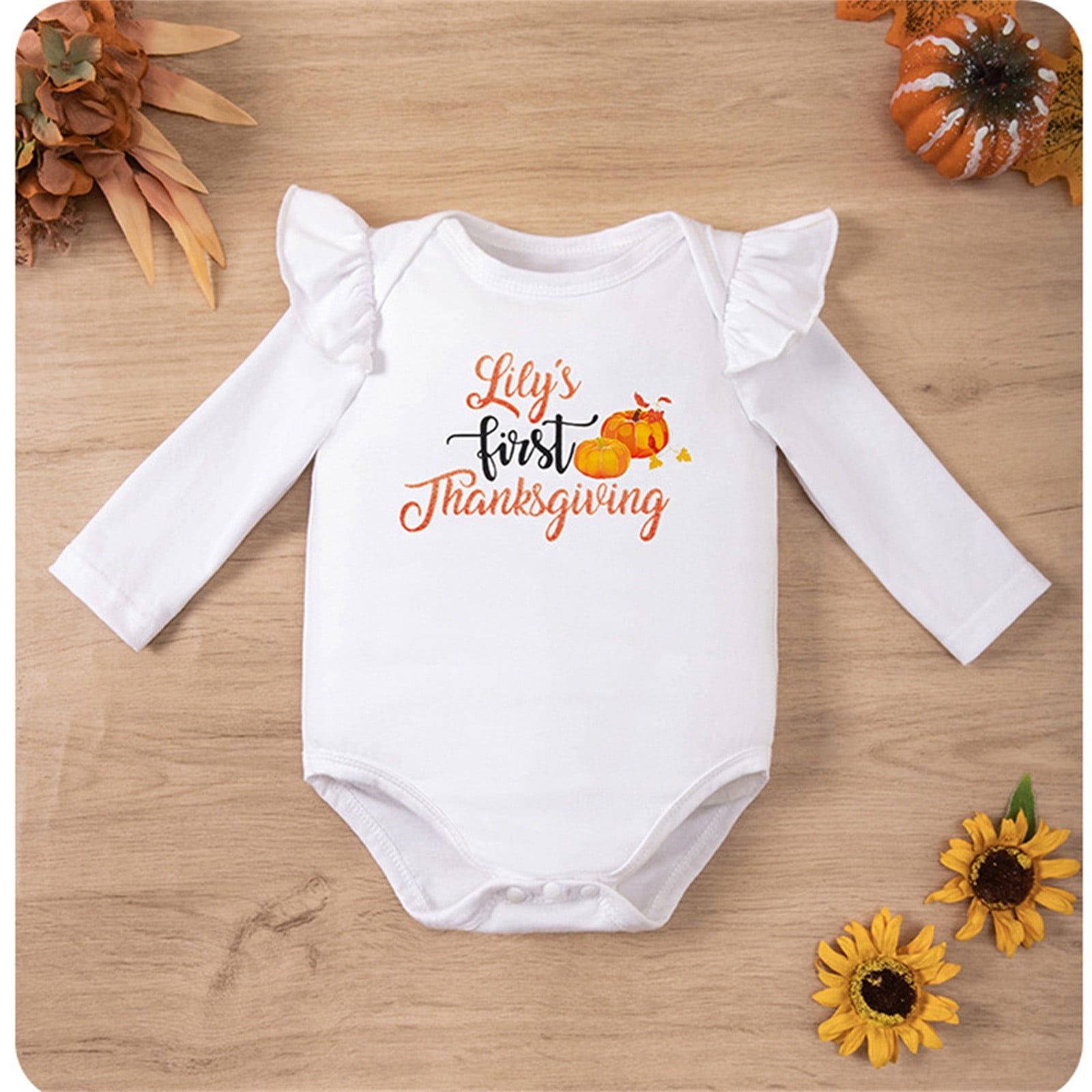 Weebloom Thanksgiving Baby Girl Outfit Bodysuit+Tutu Skirt+Headband Clothes Set Outfits Brown 12-18 Months