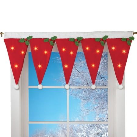 Santa Hat Lighted Valance Curtain Christmas Decoration Walmart Com