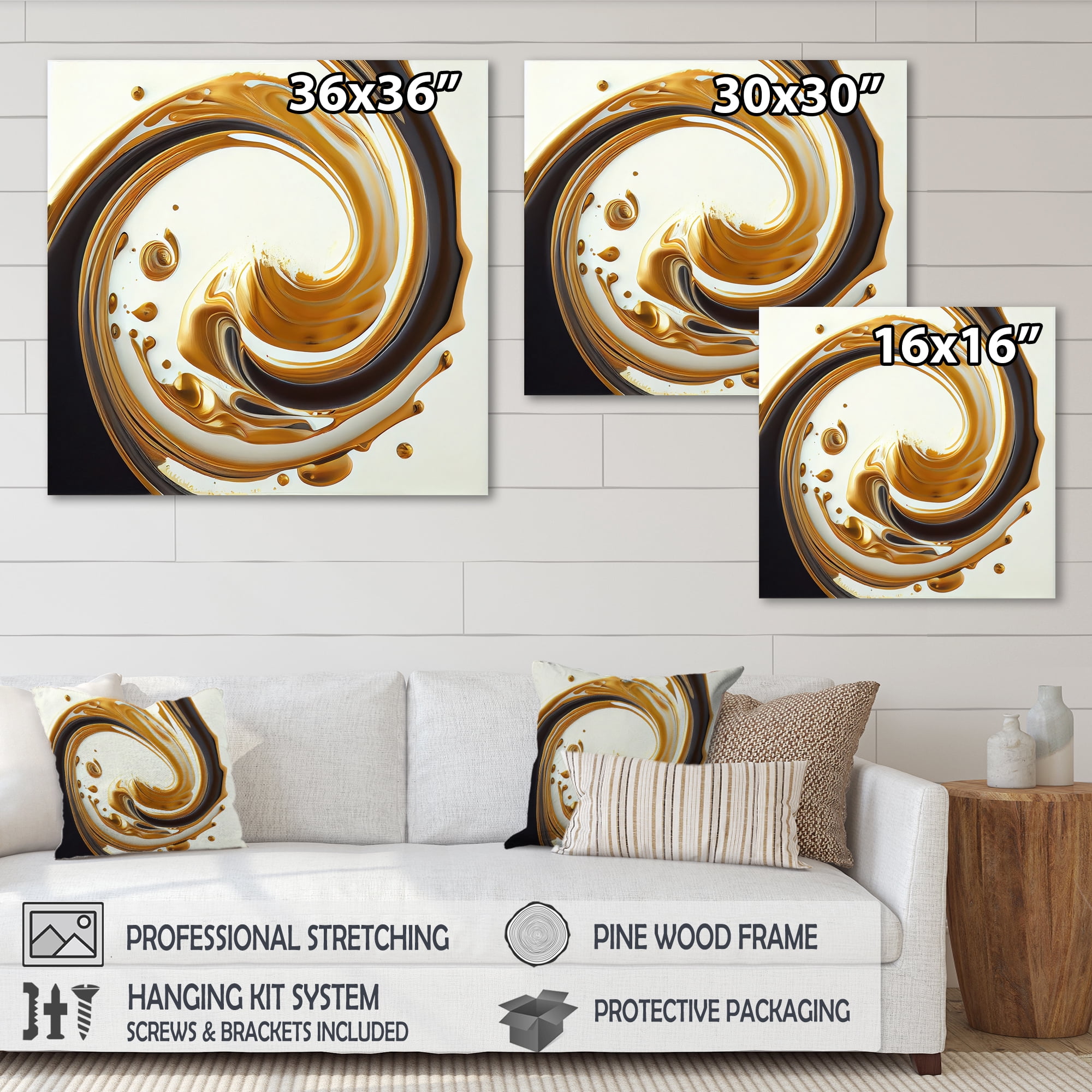 Designart White, Gold And Red Spiral I Canvas Wall Art
