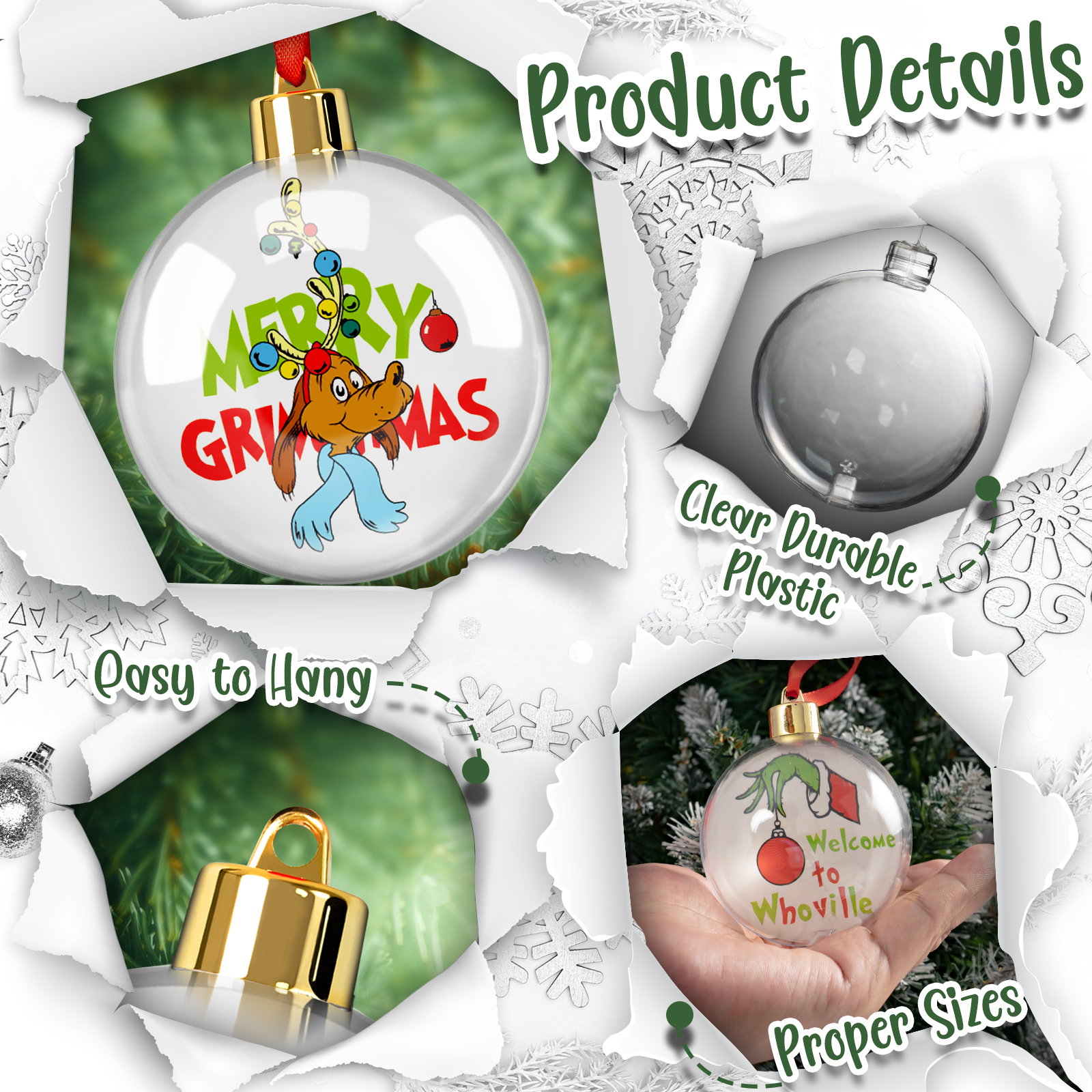 GuassLee 10-Pack Clear Acrylic Christmas Ball Ornaments photo 2