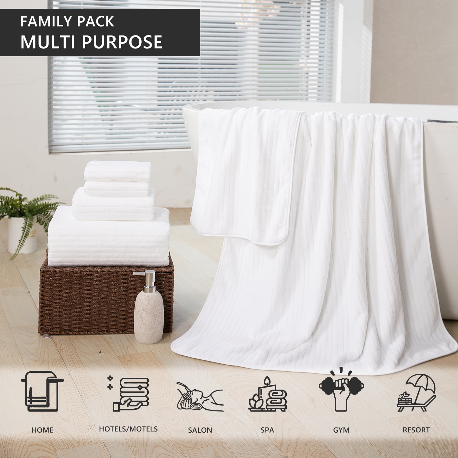Covina Home 4 Pack White Bath Towel Set Microfiber Bathroom Towel Set Ultra Soft Plush Oversized Towels Adult Luxury Bath Sheet