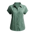 thumbnail image 6 of Yievot Womens Button Down Shirts Cotton Linen Striped Dress Shirt Short Sleeve Collared Office Work Blouses Summer Tops, 6 of 6