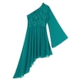 thumbnail image 2 of iiniim Women's Praise Dance Worship Tunic One Shoulder Flared Sleeve Asymmetrical Hem Dresses Green M, 2 of 7